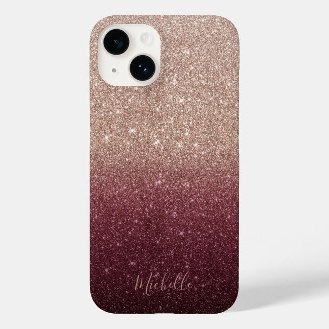 Modern Burgundy & Rose Gold Glitter Ombre Case-Mate iPhone Case (Back)