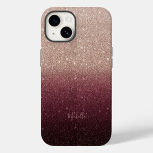 Modern Burgundy & Rose Gold Glitter Ombre iPhone 14 Case