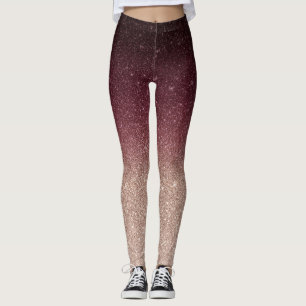 Modern Burgundy & Rose Gold Glitter Ombre Leggings