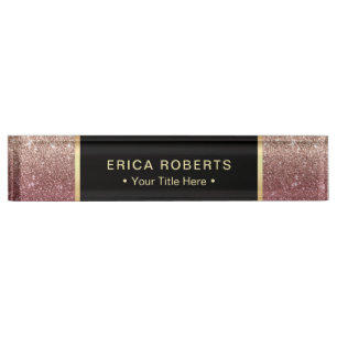 Modern Burgundy & Rose Gold Glitter Ombre Nameplate