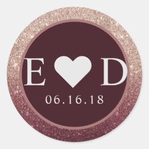 Modern Burgundy Rose Gold Glitter Ombre Wedding Classic Round Sticker