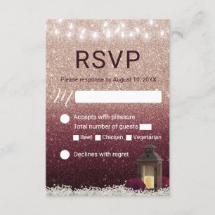 Modern Burgundy Rose Gold Lantern Wedding RSVP Card