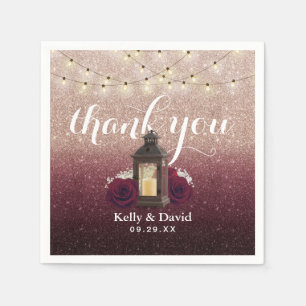 Modern Burgundy Rose Gold Ombre Lantern Wedding Napkin