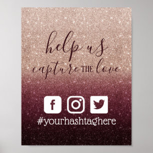 Modern Burgundy Rose Gold Social Media Hashtag Poster