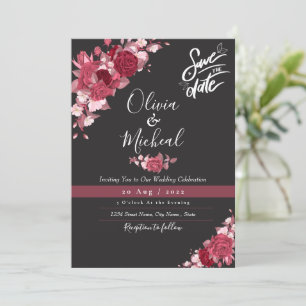 Modern Burgundy ruby wine rose typograph wedding  Invitation