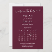 Modern Burgundy Script Calendar Save the Date