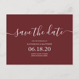 Modern Burgundy Script Wedding Save the Date Cards