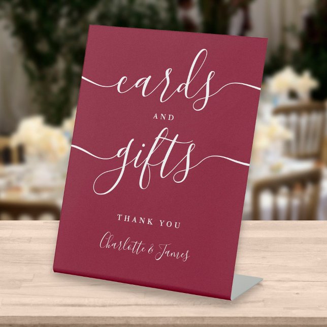 Modern Burgundy Signature Script Cards And Gifts Pedestal Sign (Creator Uploaded)