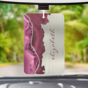 Modern Burgundy Silver Agate Metallic Car Air Freshener