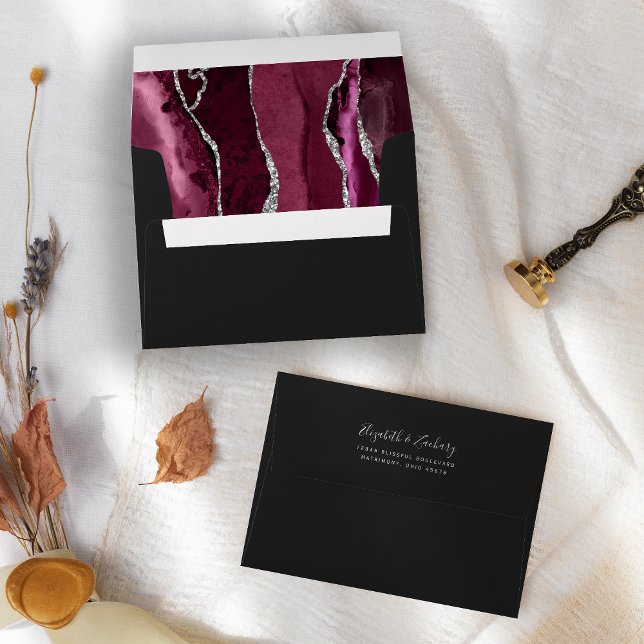 Modern Burgundy Silver Agate Wedding Envelope (Creator Uploaded)