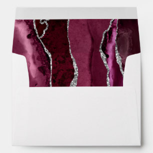 Modern Burgundy Silver Agate Wedding Envelope