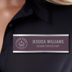 Modern Burgundy Silver Business Logo Name Tag
