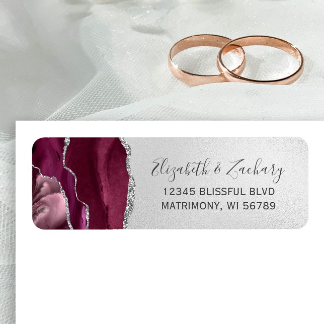 Modern Burgundy Silver Wedding Return Address (Creator Uploaded)