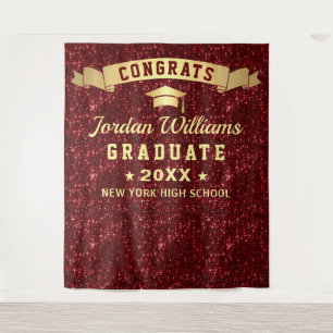 Modern Burgundy Sparkle Graduation Photo Backdrop Tapestry