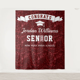 Modern Burgundy Sparkle Graduation Photo Backdrop Tapestry