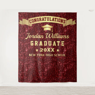 Modern Burgundy Sparkle Graduation Photo Backdrop Tapestry