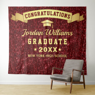 Modern Burgundy Sparkle Graduation Photo Backdrop Tapestry