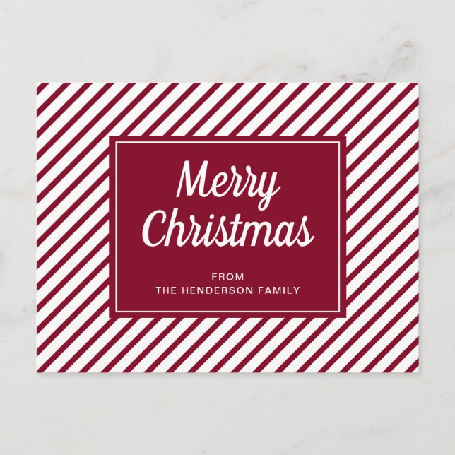 Modern Burgundy Stripes Merry Christmas Postcard (Front)