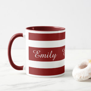 Modern Burgundy Stripes Name Mug
