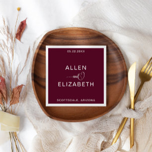 Modern Burgundy Stylish Personalised Wedding Napkin