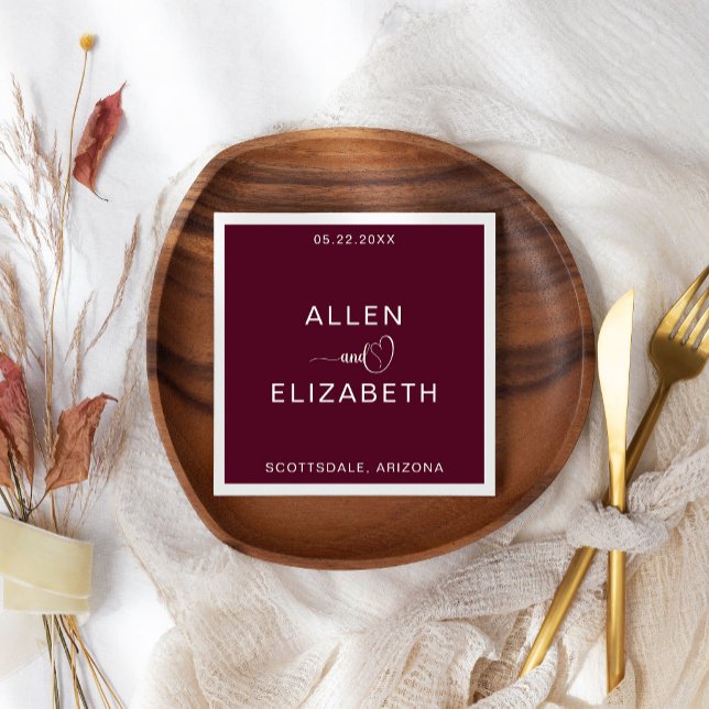 Modern Burgundy Stylish Personalised Wedding Napkin (Creator Uploaded)