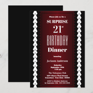 Modern Burgundy Surprise 21st Birthday Dinner Invitation