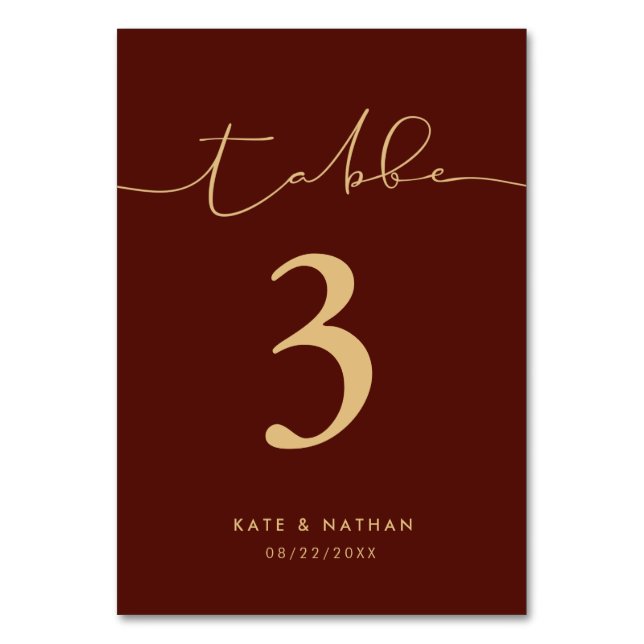 Modern Burgundy Table Number (Front)