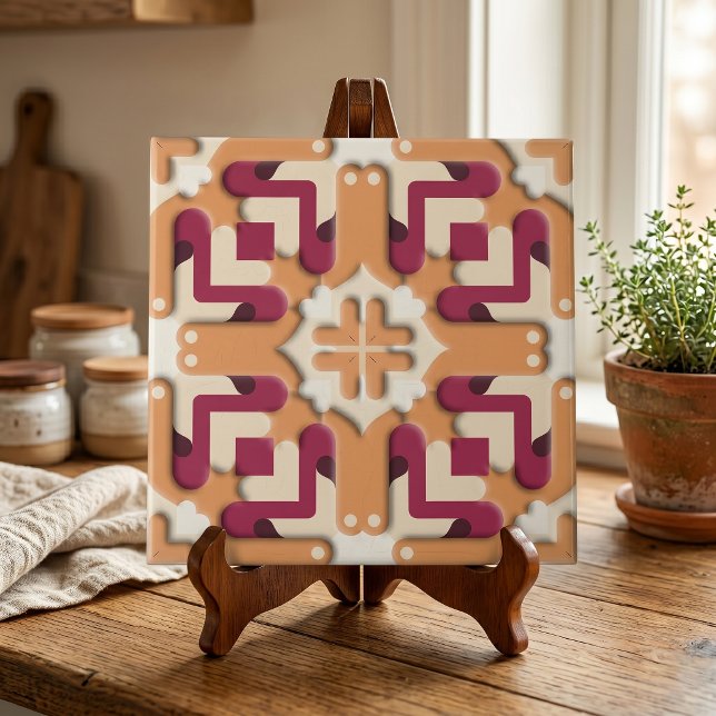 Modern Burgundy Terracotta Symmetrical Geometric Tile (Creator Uploaded)
