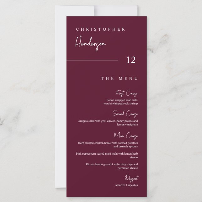 Modern Burgundy Thank You Table Escort Card Menu (Front)