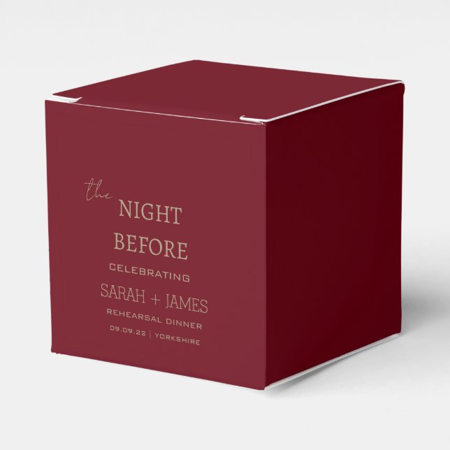 Modern Burgundy the Night Before Rehearsal Dinner  Favour Box (Front Side)