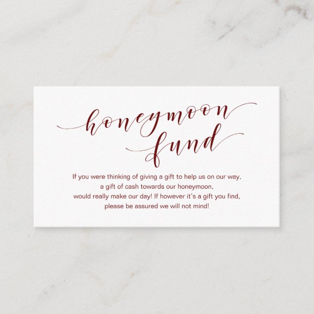 Modern Burgundy typeface, Wedding Honeymoon Fund Enclosure Card (Front)