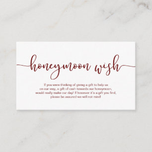 Modern Burgundy typeface, Wedding Honeymoon Wish Enclosure Card