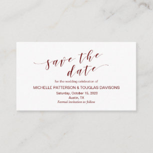 Modern Burgundy typeface, Wedding Save the date Enclosure Card