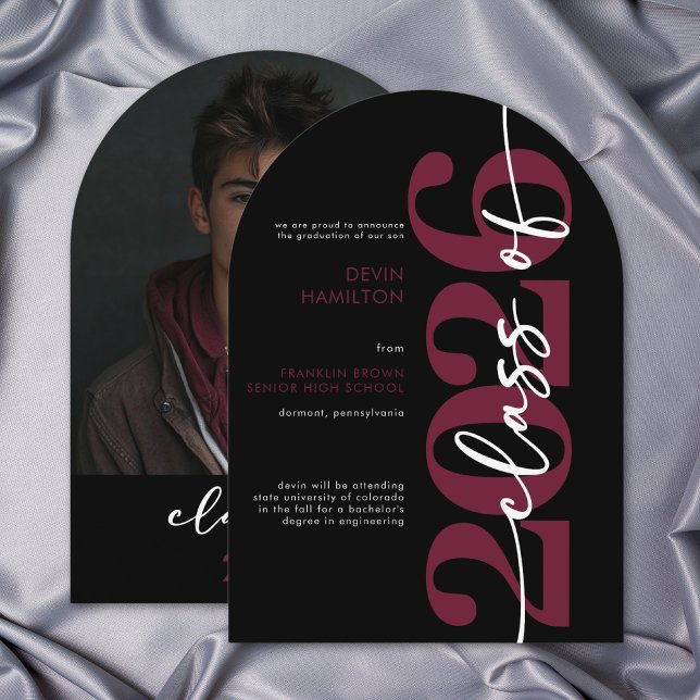 Modern Burgundy Typography Arch Grad Announcement (Modern Burgundy Typography Arch Grad Announcement)