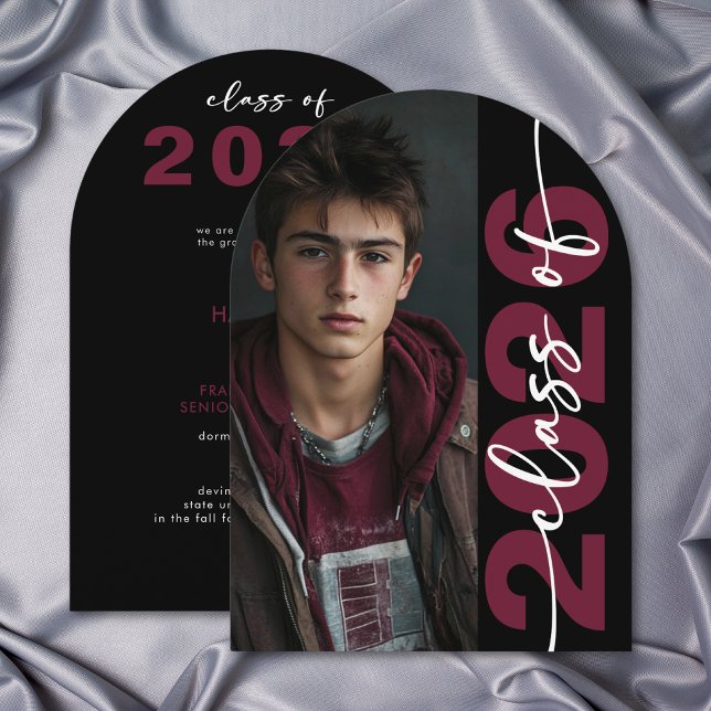 Modern Burgundy Typography Arch Grad Announcement (Modern Burgundy Typography Arch Grad Announcement)