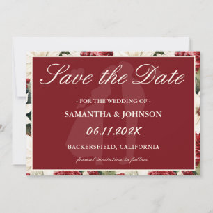 Modern Burgundy Vintage Ivory Floral Wedding Save The Date