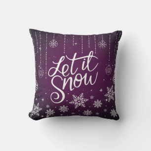 Modern Burgundy Violet Merry Christmas Snowflakes Cushion