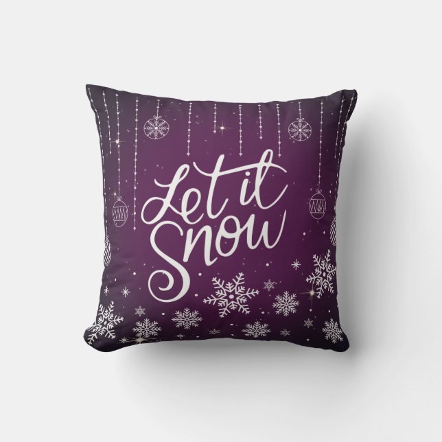 Modern Burgundy Violet Merry Christmas Snowflakes Cushion (Front)