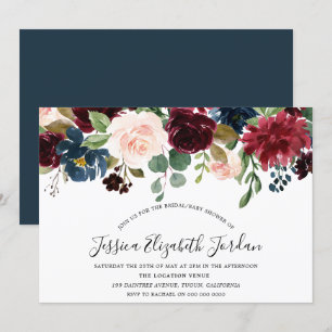 Modern Burgundy Watercolor Baby or Bridal Shower Invitation