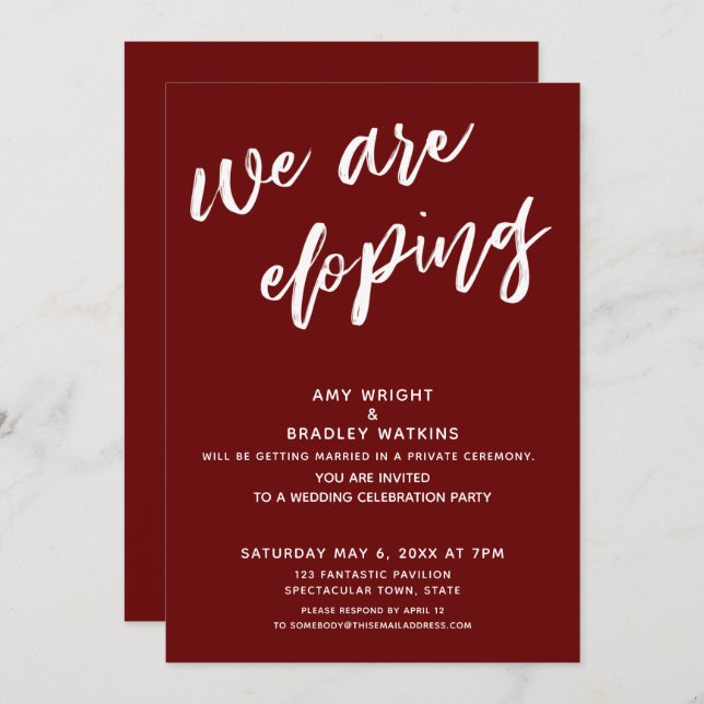 Modern Burgundy We Are Eloping Wedding Reception Invitation (Front/Back)