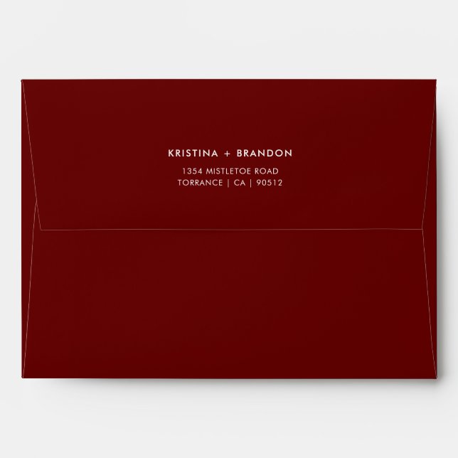 Modern Burgundy Wedding Address Envelope (Back (Top Flap))
