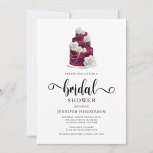 Modern Burgundy Wedding Cake Bridal Shower Invitation