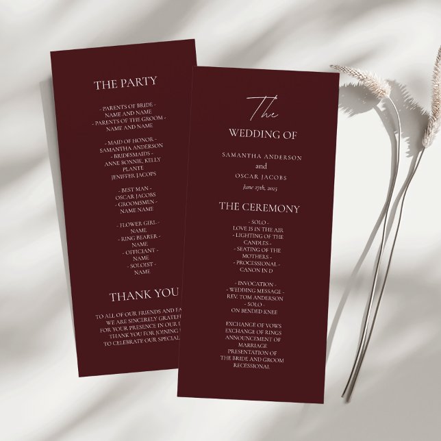 Modern Burgundy Wedding Ceremony Program | Menu (Creator Uploaded)