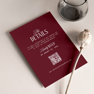 Modern Burgundy Wedding Details RSVP Qr Code Enclosure Card