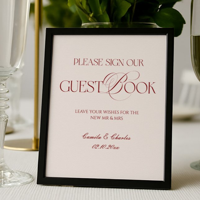 Modern Burgundy Wedding Guest Book Poster (Creator Uploaded)