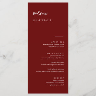 Modern Burgundy Wedding Menu Cards