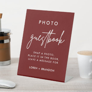 Modern Burgundy Wedding Photo Guestbook Sign