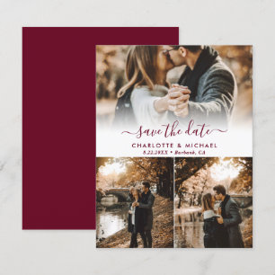 Modern Burgundy Wedding Photo Save The Date Card