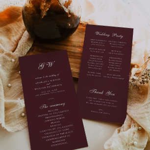 Modern Burgundy Wedding Program Programme
