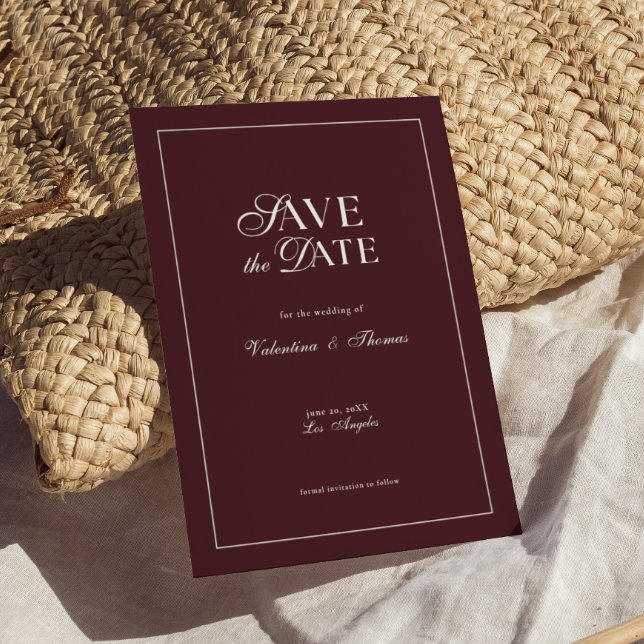 Modern Burgundy Wedding Save the Date Invitation (Creator Uploaded)